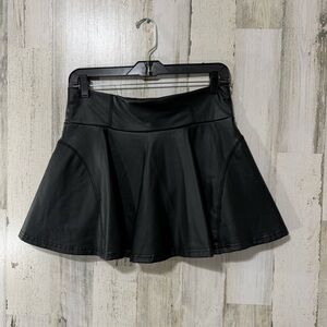 Mini Skirt Black Faux Leather Flared Pleather Skort